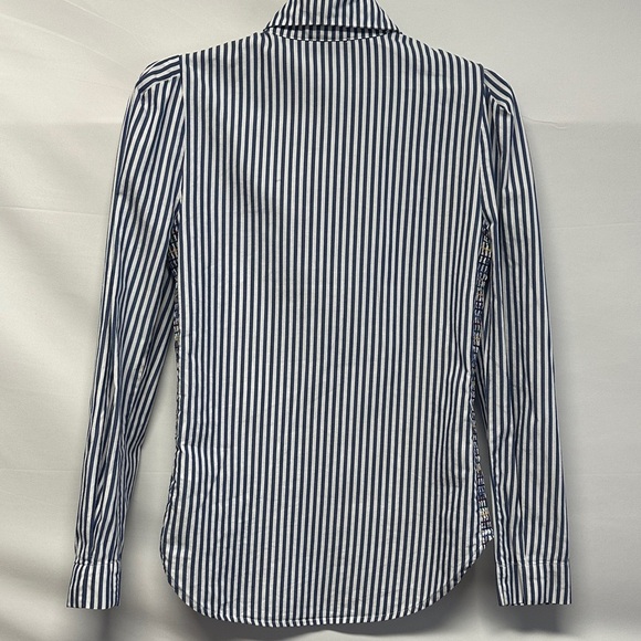 Greyson The Hero Blue White Striped Smocked Side Button Down Shirt XS - Picture 4 of 4